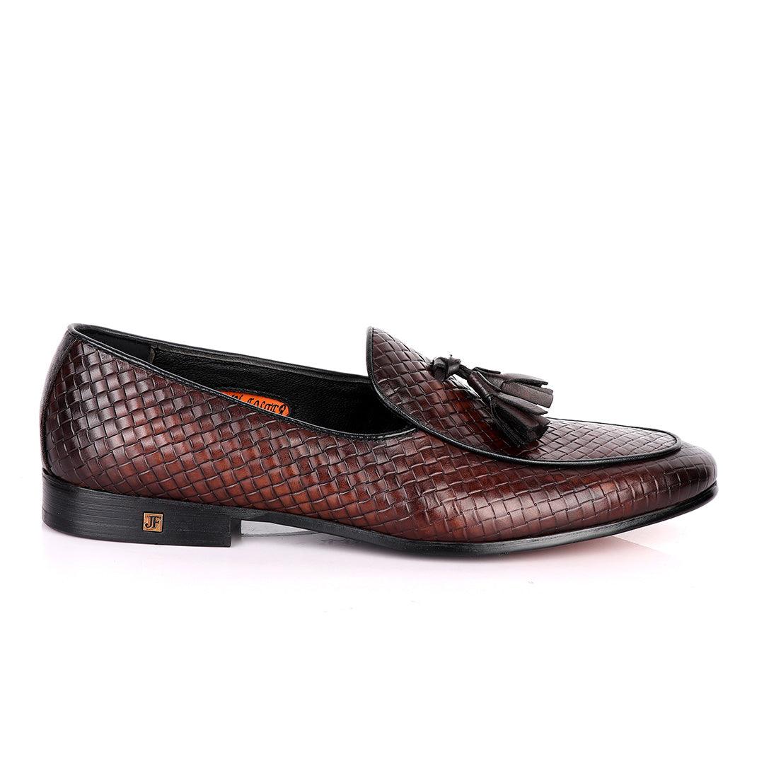 John Foster Full Woven With Tassel Leather Shoe-Coffee - Obeezi
