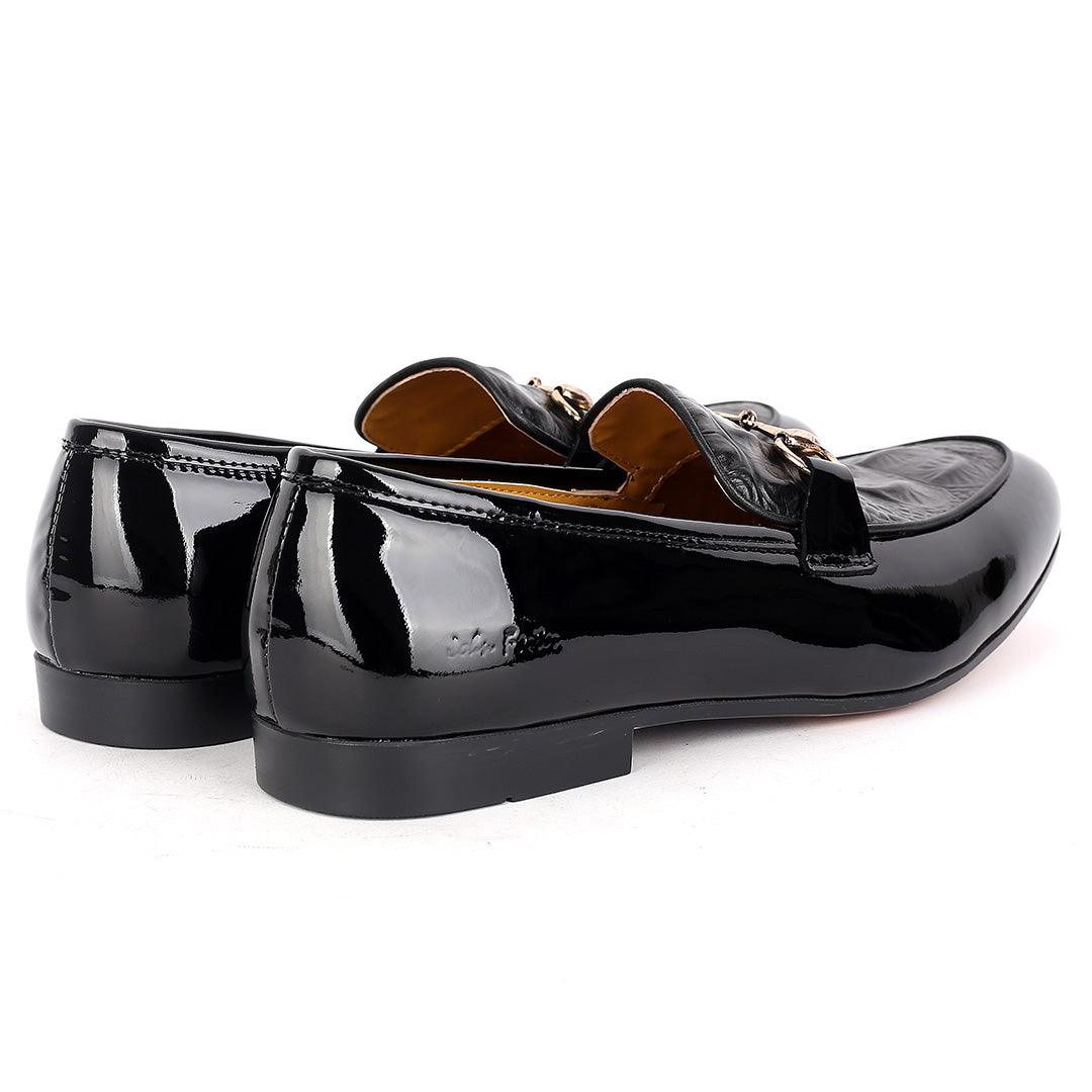John Foster Glossy And Croc Skin Designed Men's Shoe- Black - Obeezi.com