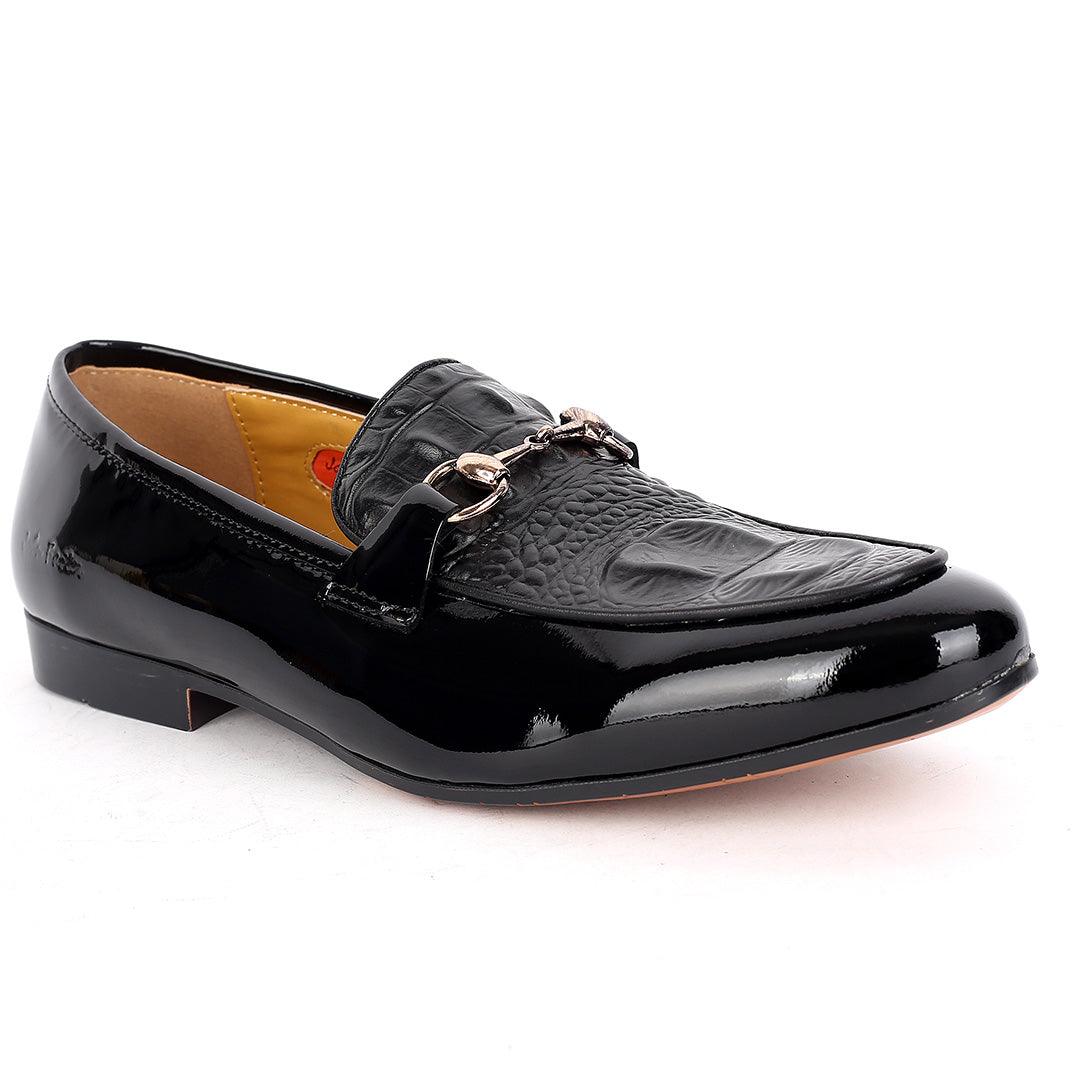 John Foster Glossy And Croc Skin Designed Men's Shoe- Black - Obeezi.com