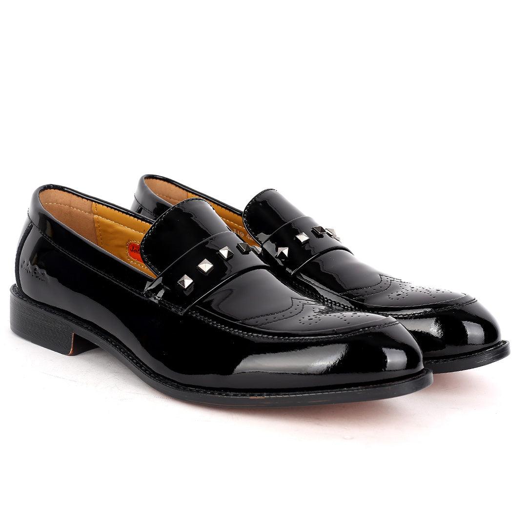 John Foster Glossy leather Stone Belt Premium Men's Shoe-Black - Obeezi.com
