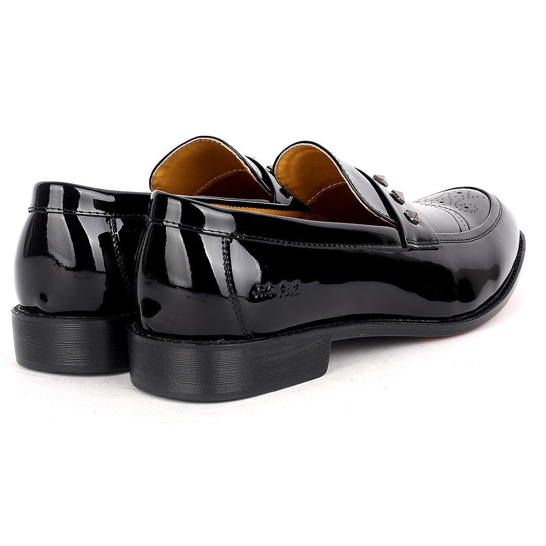 John Foster Glossy leather Stone Belt Premium Men's Shoe-Black - Obeezi.com