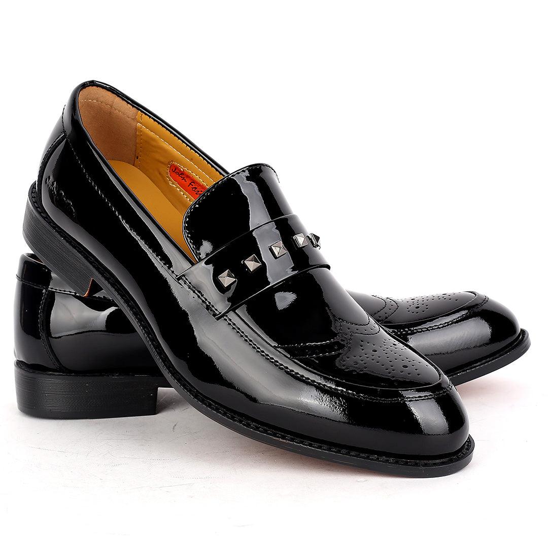 John Foster Glossy leather Stone Belt Premium Men's Shoe-Black - Obeezi.com