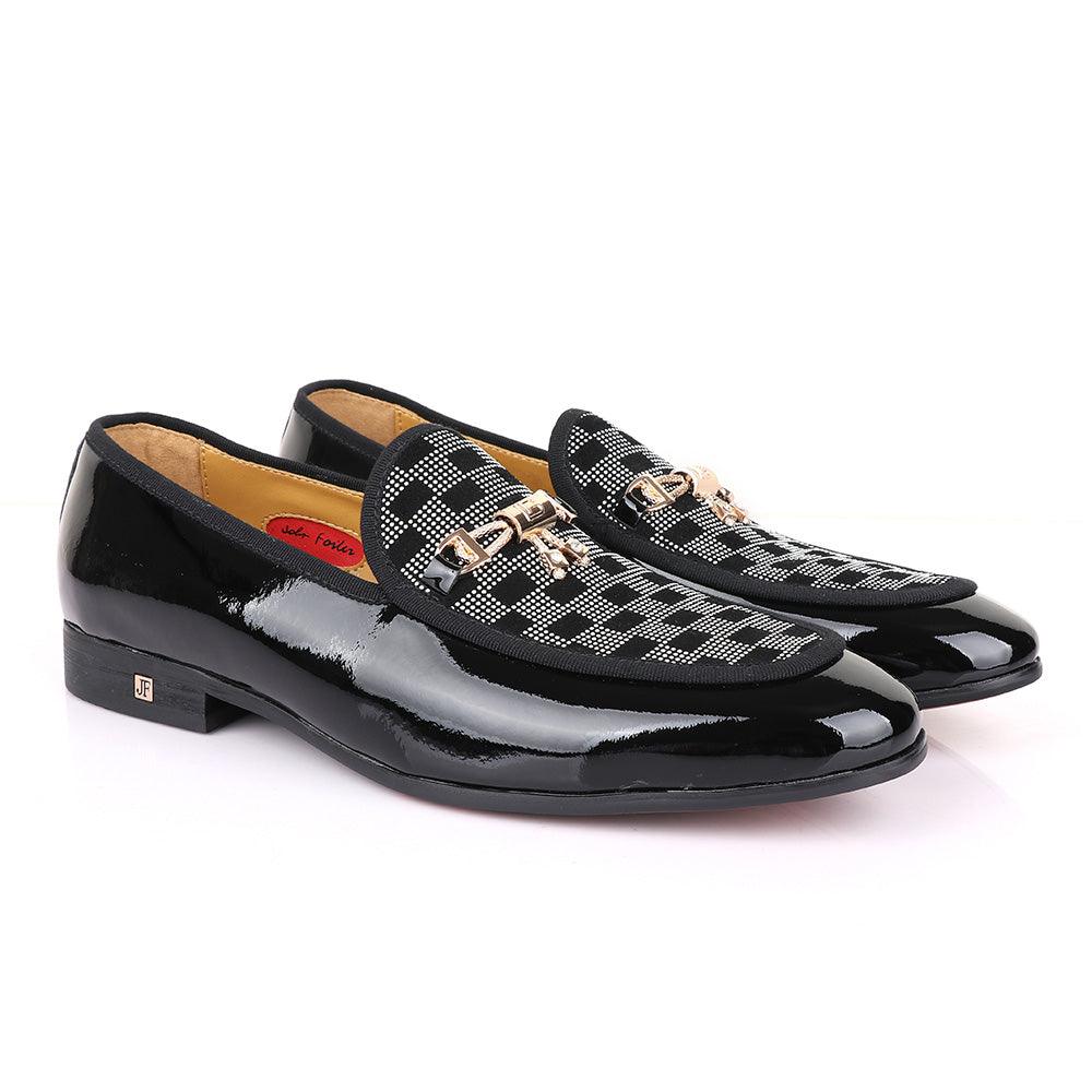John Foster Gold Chain Patent Leather Black Shoe - Obeezi