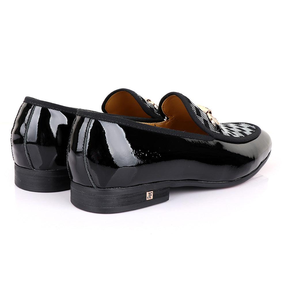 John Foster Gold Chain Patent Leather Black Shoe - Obeezi