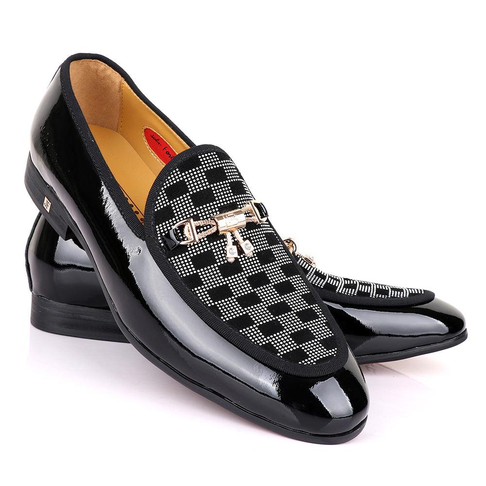 John Foster Gold Chain Patent Leather Black Shoe - Obeezi