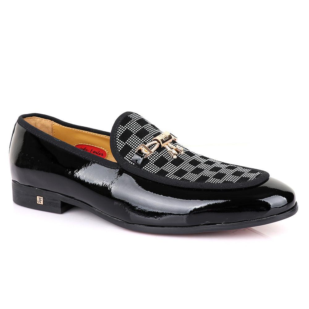 John Foster Gold Chain Patent Leather Black Shoe - Obeezi
