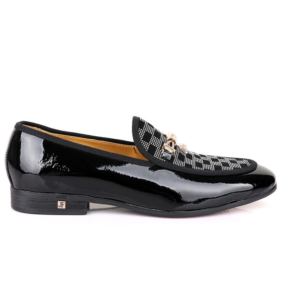 John Foster Gold Chain Patent Leather Black Shoe - Obeezi