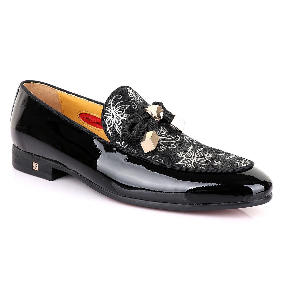 John Foster Gold Flower Graphic Printed Leather Shoe - Obeezi