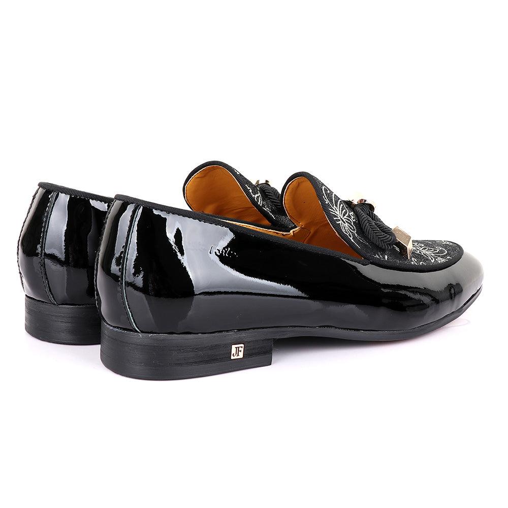 John Foster Gold Flower Graphic Printed Leather Shoe - Obeezi