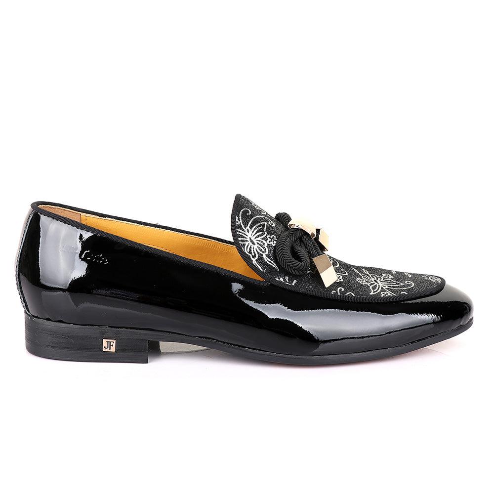 John Foster Gold Flower Graphic Printed Leather Shoe - Obeezi