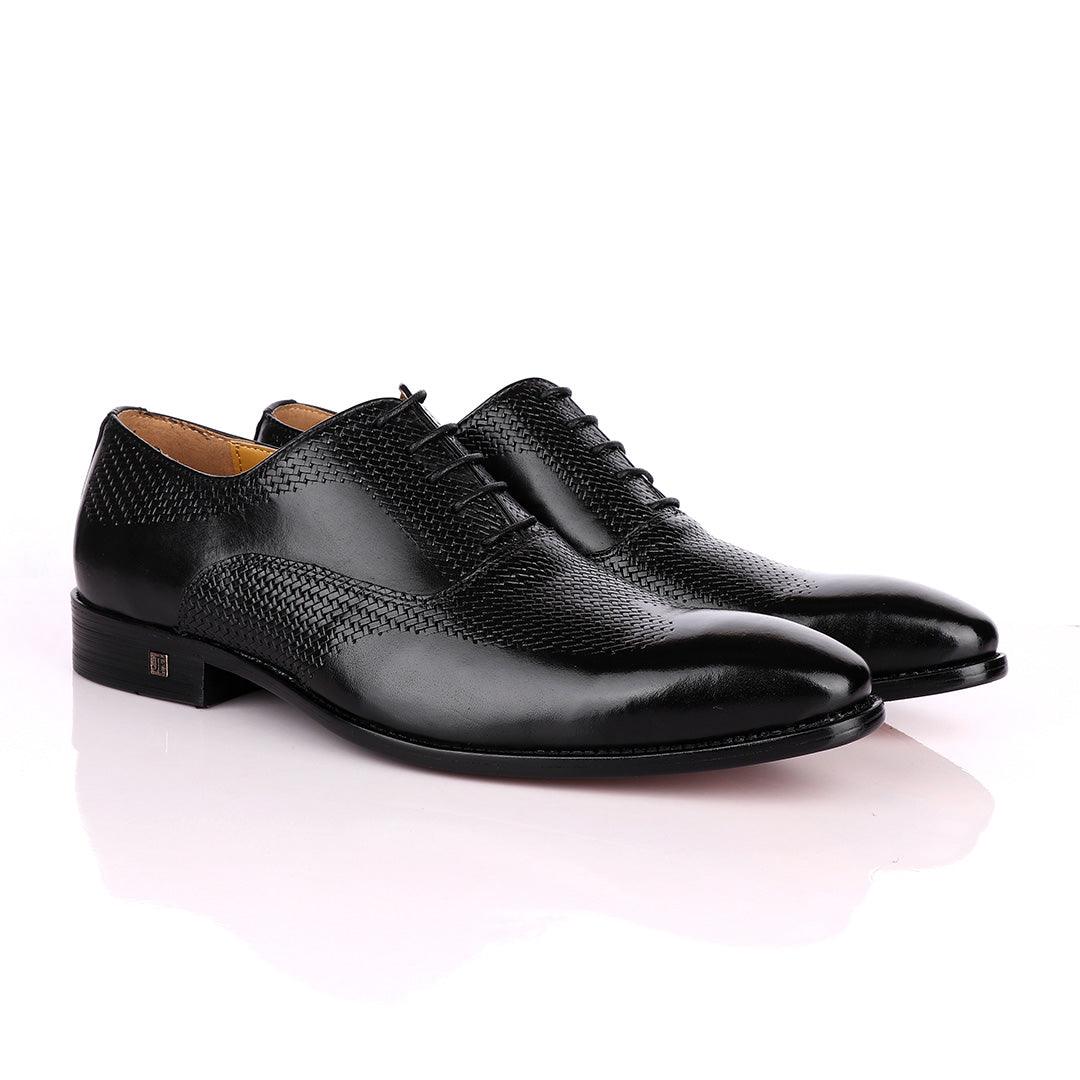 John Foster Half Basket Pattern Black Lace Up Loafers Shoe - Obeezi