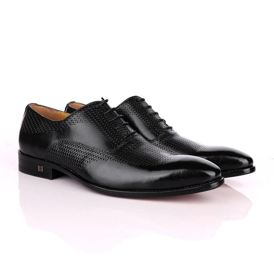 John Foster Half Basket Pattern Black Lace Up Loafers Shoe - Obeezi
