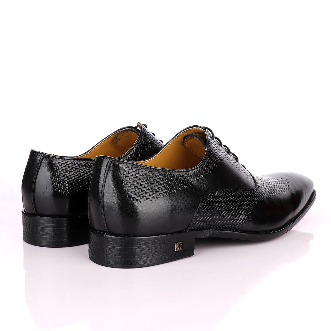John Foster Half Basket Pattern Black Lace Up Loafers Shoe - Obeezi