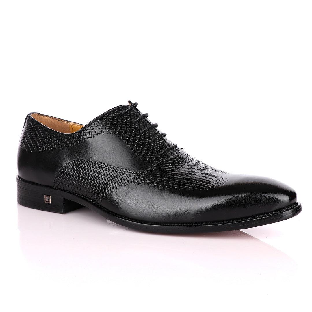John Foster Half Basket Pattern Black Lace Up Loafers Shoe - Obeezi