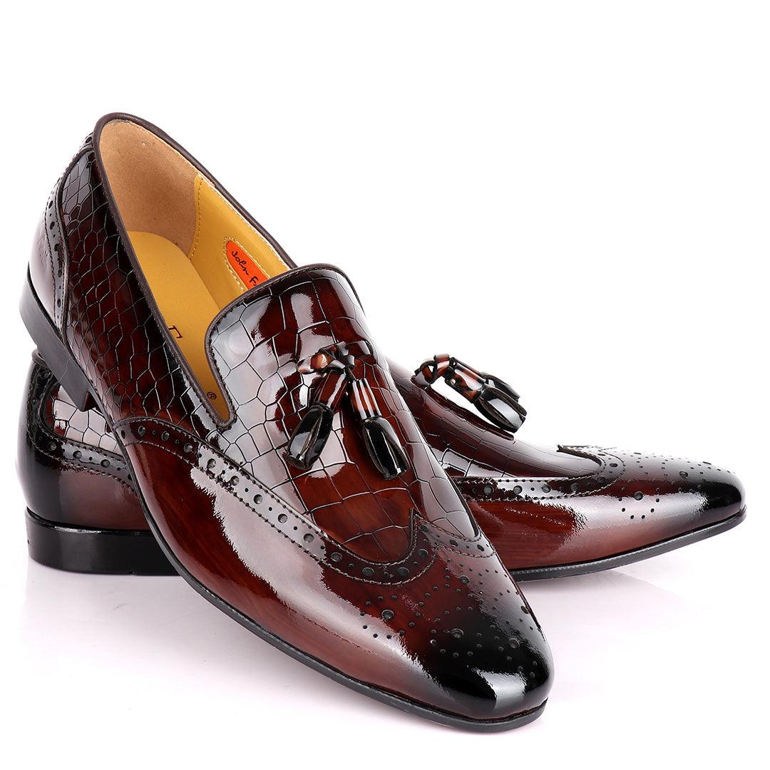 John Foster Half Croc Wetlips Leather With Tassel Design Brogues- Coffee - Obeezi.com