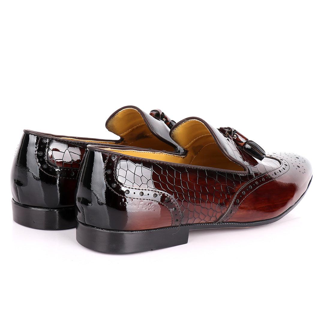 John Foster Half Croc Wetlips Leather With Tassel Design Brogues- Coffee - Obeezi.com