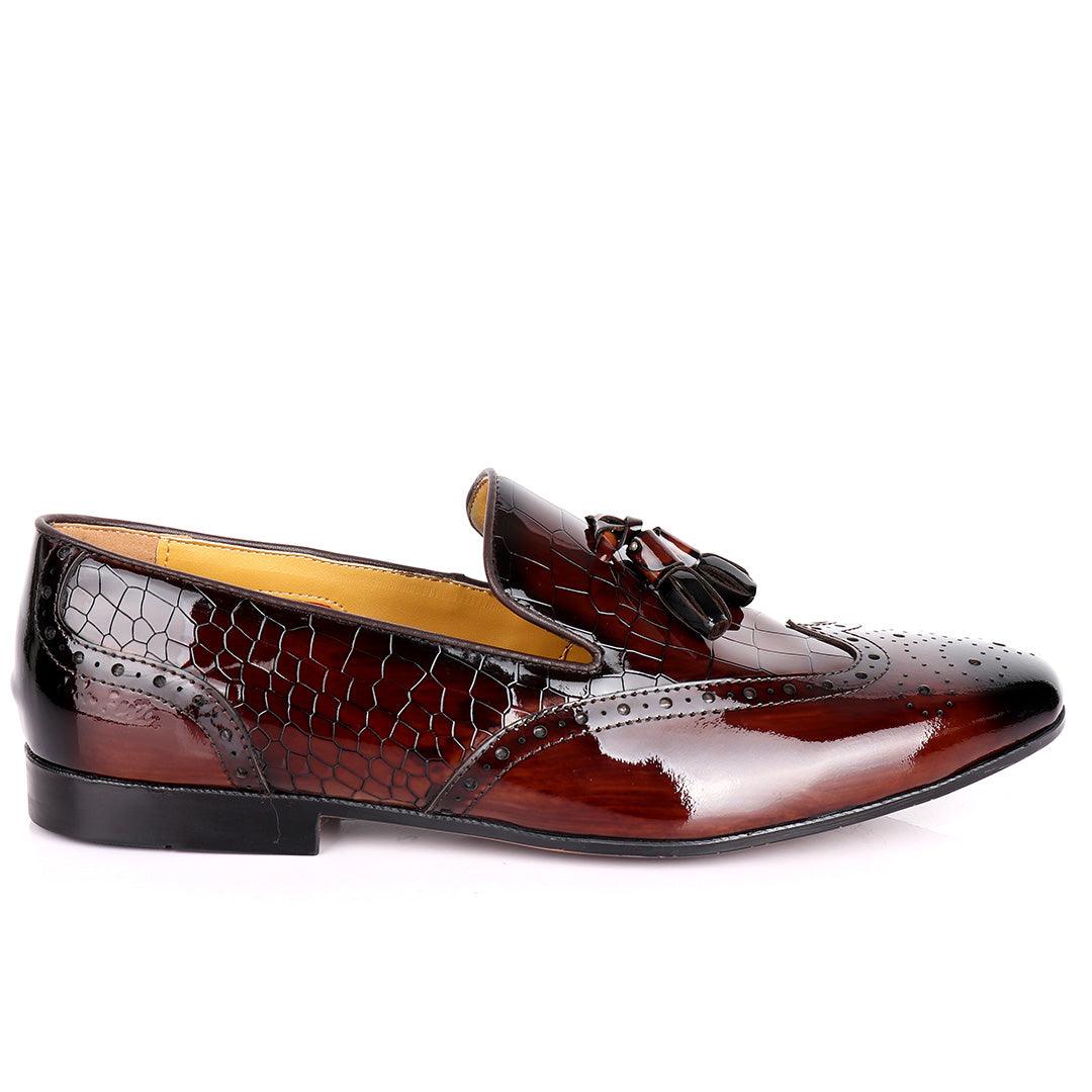 John Foster Half Croc Wetlips Leather With Tassel Design Brogues- Coffee - Obeezi.com