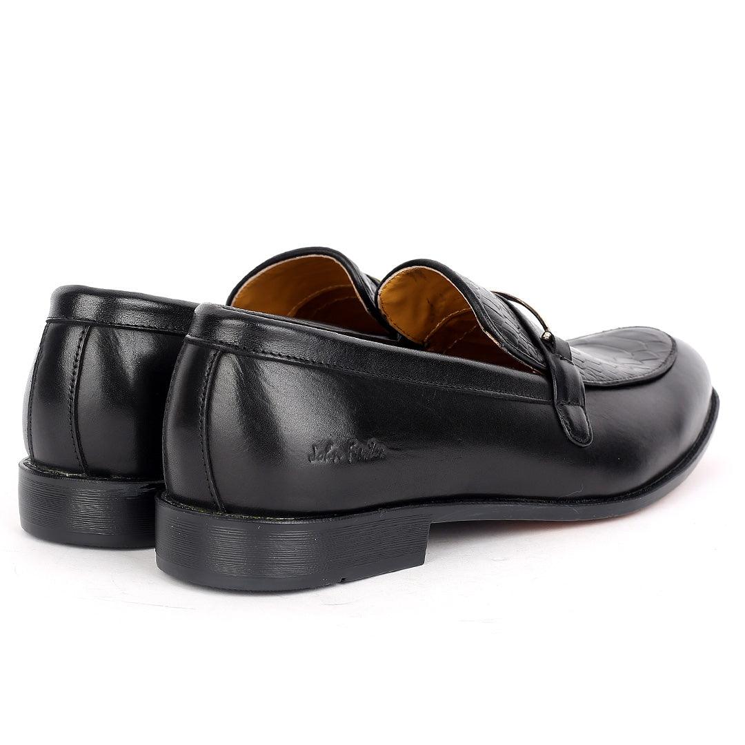 John Foster Half Crocodile Designed Leather Chain Belt -Black - Obeezi.com