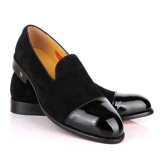 John Foster Half Wetlips And Suede Black Loafer Shoe - Obeezi