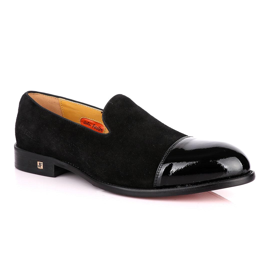 John Foster Half Wetlips And Suede Black Loafer Shoe - Obeezi
