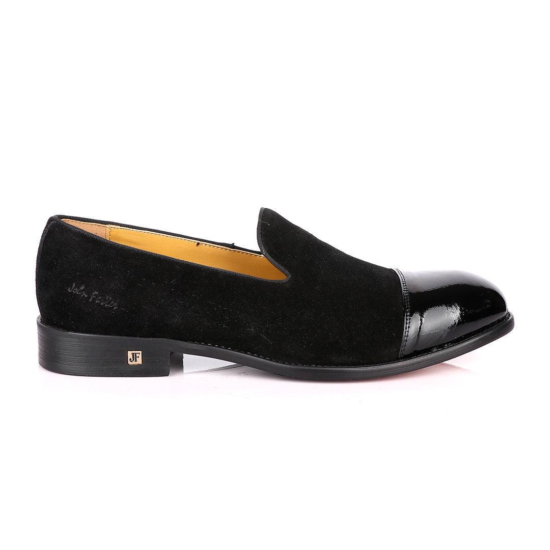 John Foster Half Wetlips And Suede Black Loafer Shoe - Obeezi