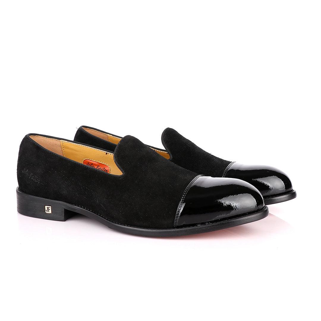 John Foster Half Wetlips And Suede Black Loafer Shoe - Obeezi
