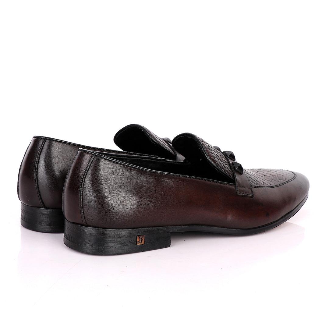 JOHN FOSTER HALF WOVEN LEATHER WITH BLACK CRYSTAL STONE-COFFEE - Obeezi