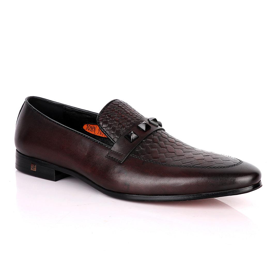 JOHN FOSTER HALF WOVEN LEATHER WITH BLACK CRYSTAL STONE-COFFEE - Obeezi