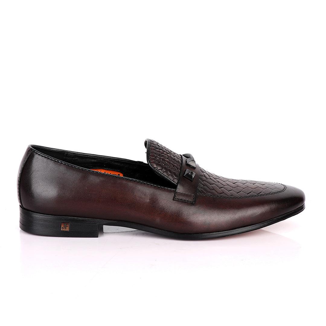JOHN FOSTER HALF WOVEN LEATHER WITH BLACK CRYSTAL STONE-COFFEE - Obeezi