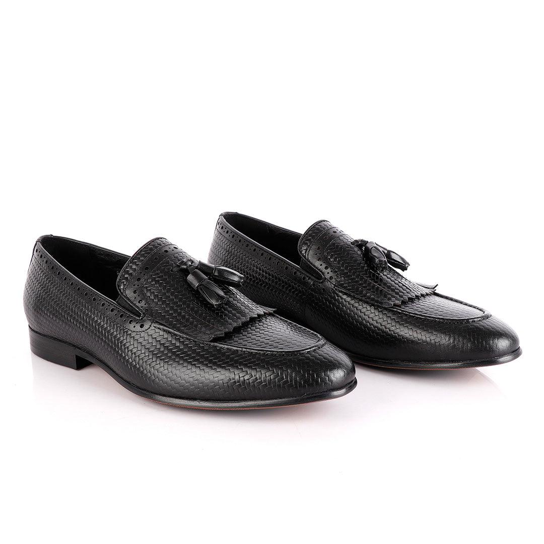 John Foster Harvard Bandeira Black Fringe Tassel Shoe - Obeezi