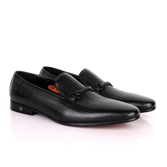 John Foster Inter Woven Design Leather Shoe-Black - Obeezi