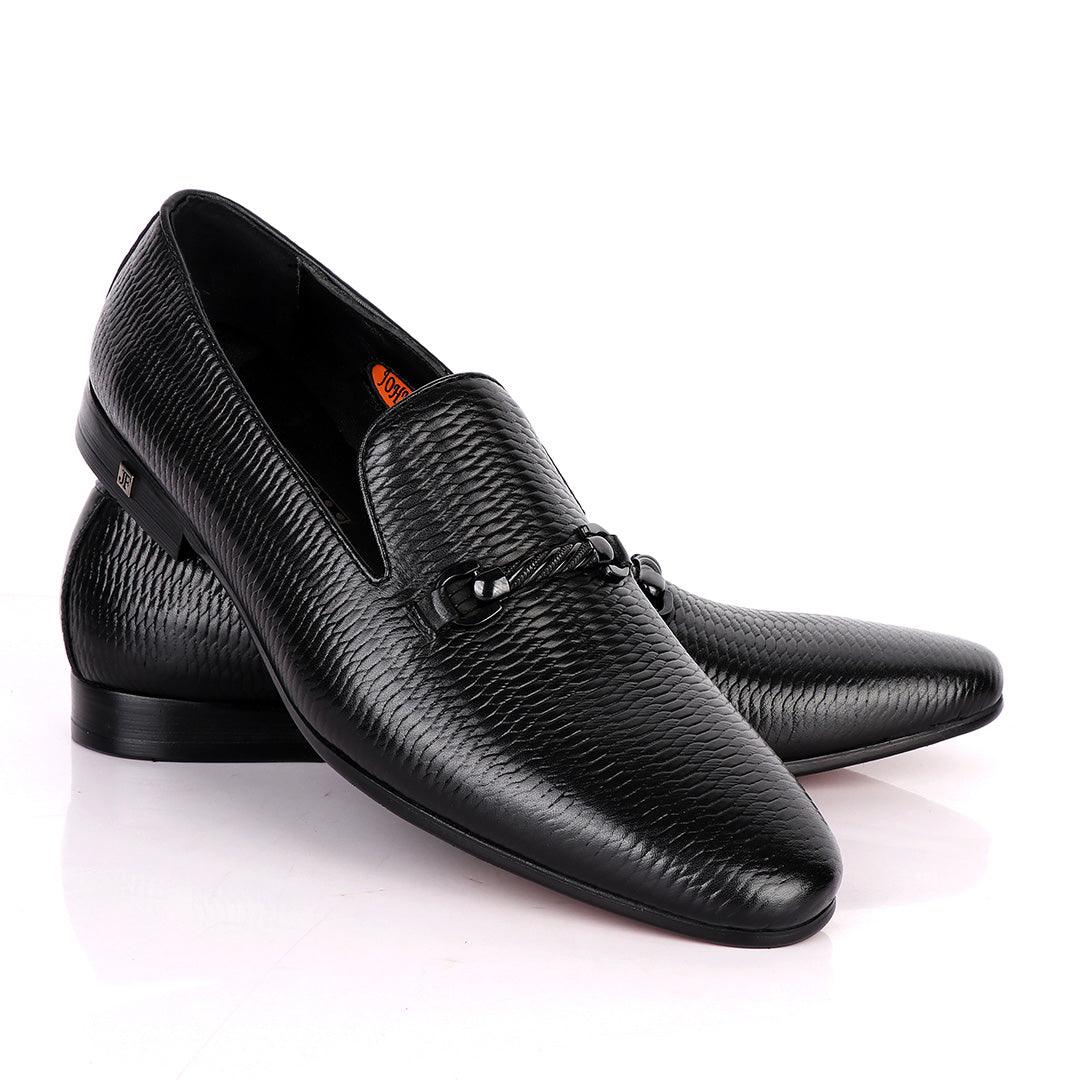 John Foster Inter Woven Design Leather Shoe-Black - Obeezi