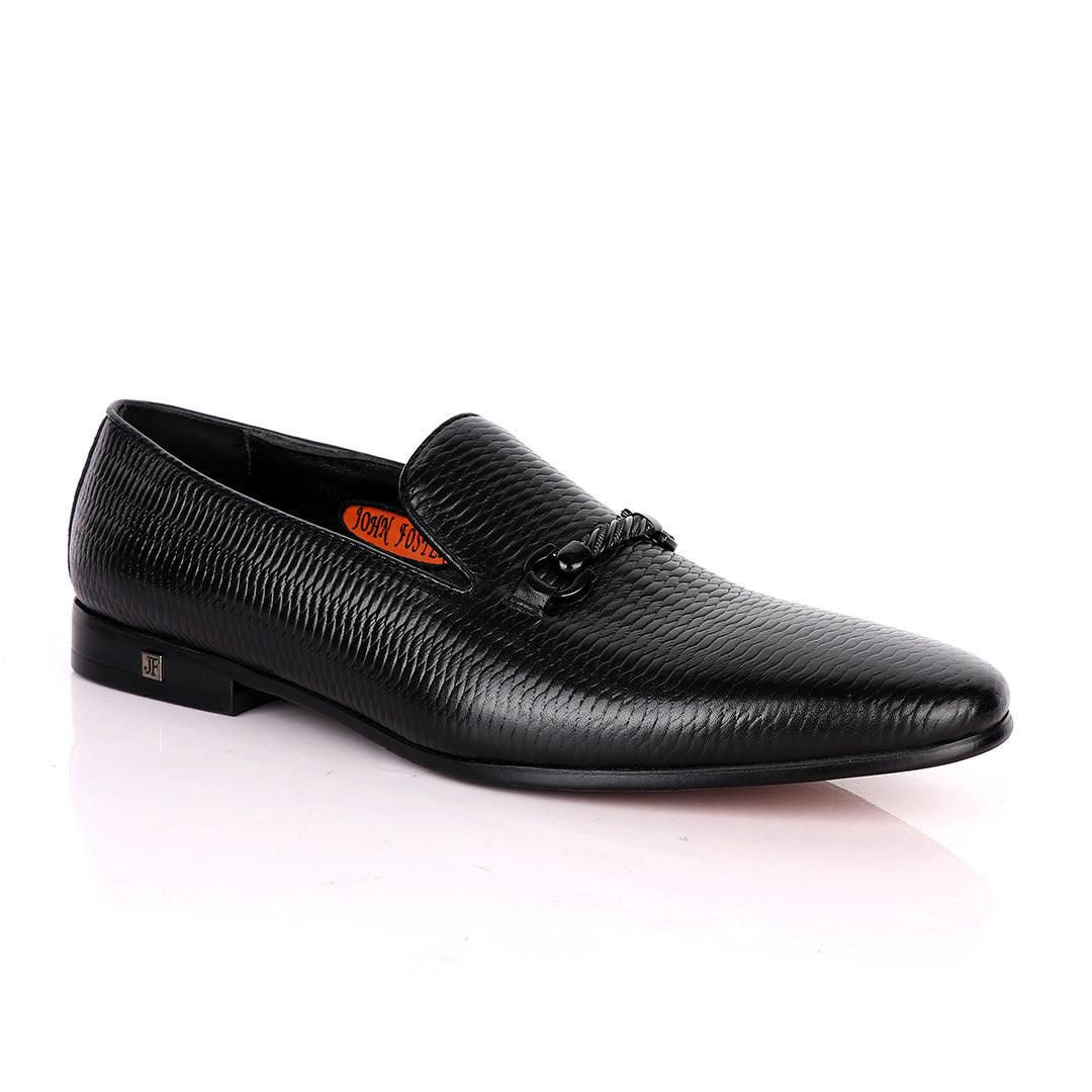 John Foster Inter Woven Design Leather Shoe-Black - Obeezi