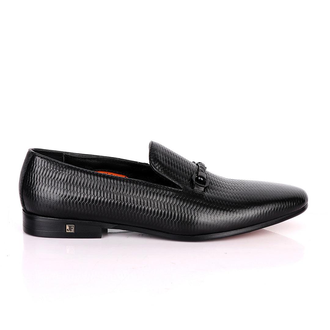 John Foster Inter Woven Design Leather Shoe-Black - Obeezi