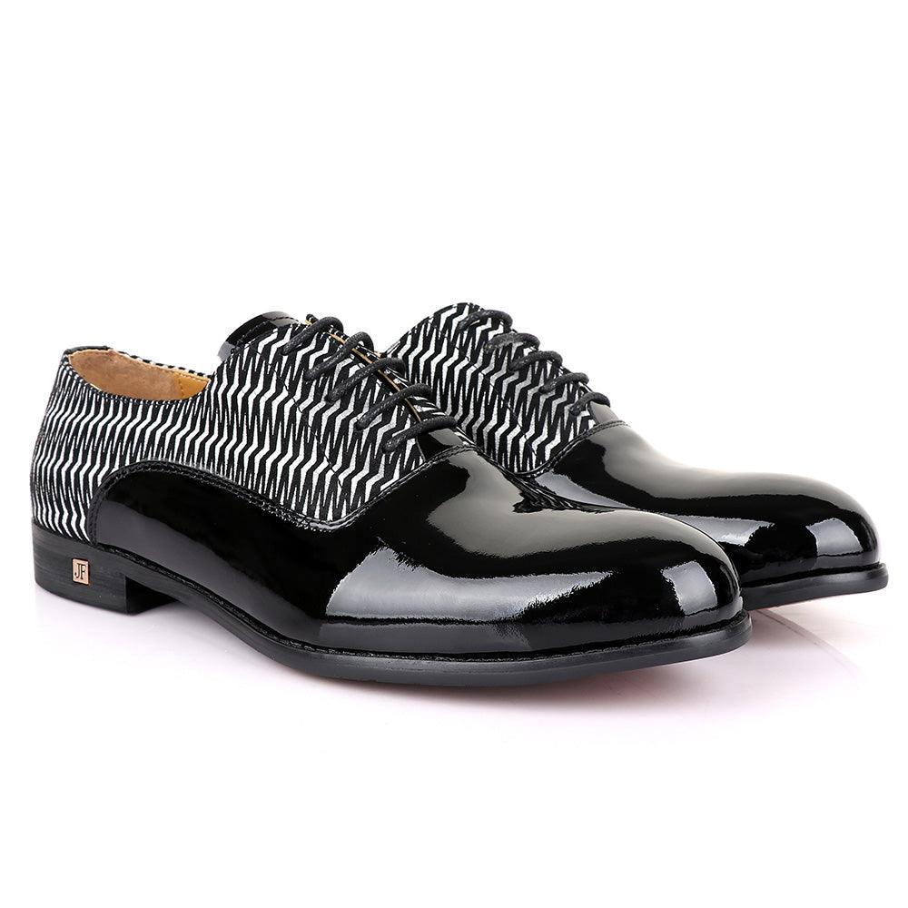John Foster Laceup Silver Pattern Black Leather Shoe - Obeezi