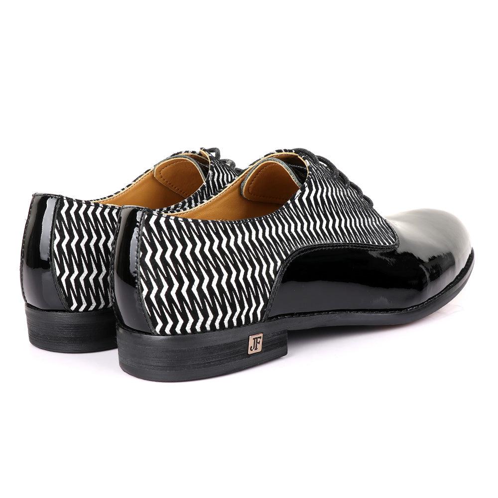 John Foster Laceup Silver Pattern Black Leather Shoe - Obeezi