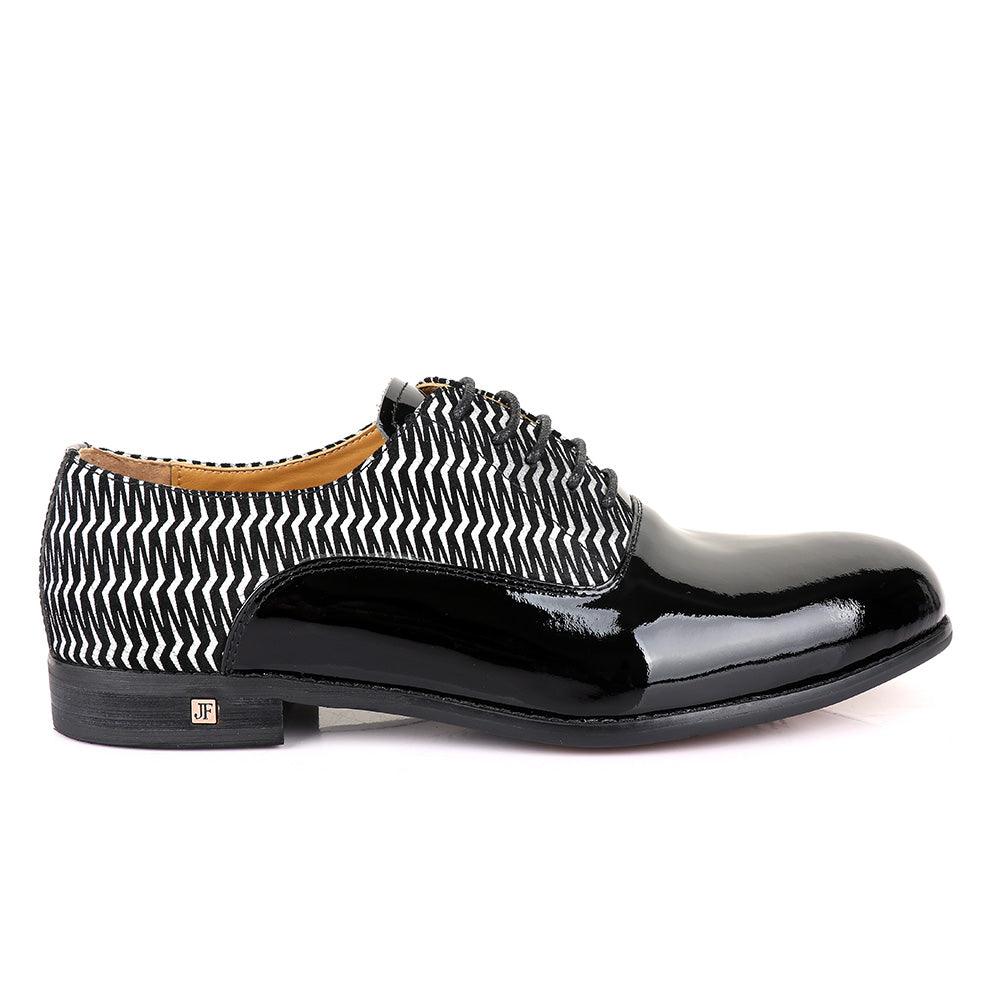 John Foster Laceup Silver Pattern Black Leather Shoe - Obeezi