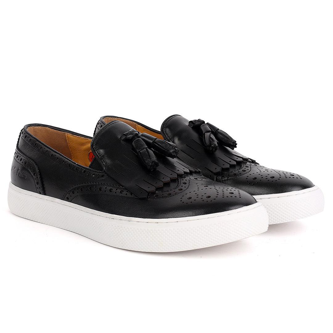 John Foster Leather Fringe Corporate Sneaker-Black - Obeezi.com