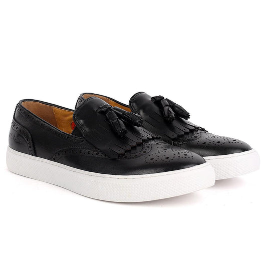 John Foster Leather Fringe Corporate Sneaker-Black - Obeezi.com