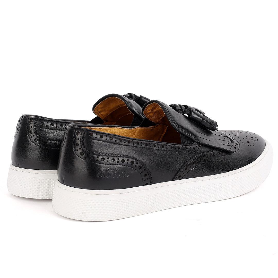 John Foster Leather Fringe Corporate Sneaker-Black - Obeezi.com