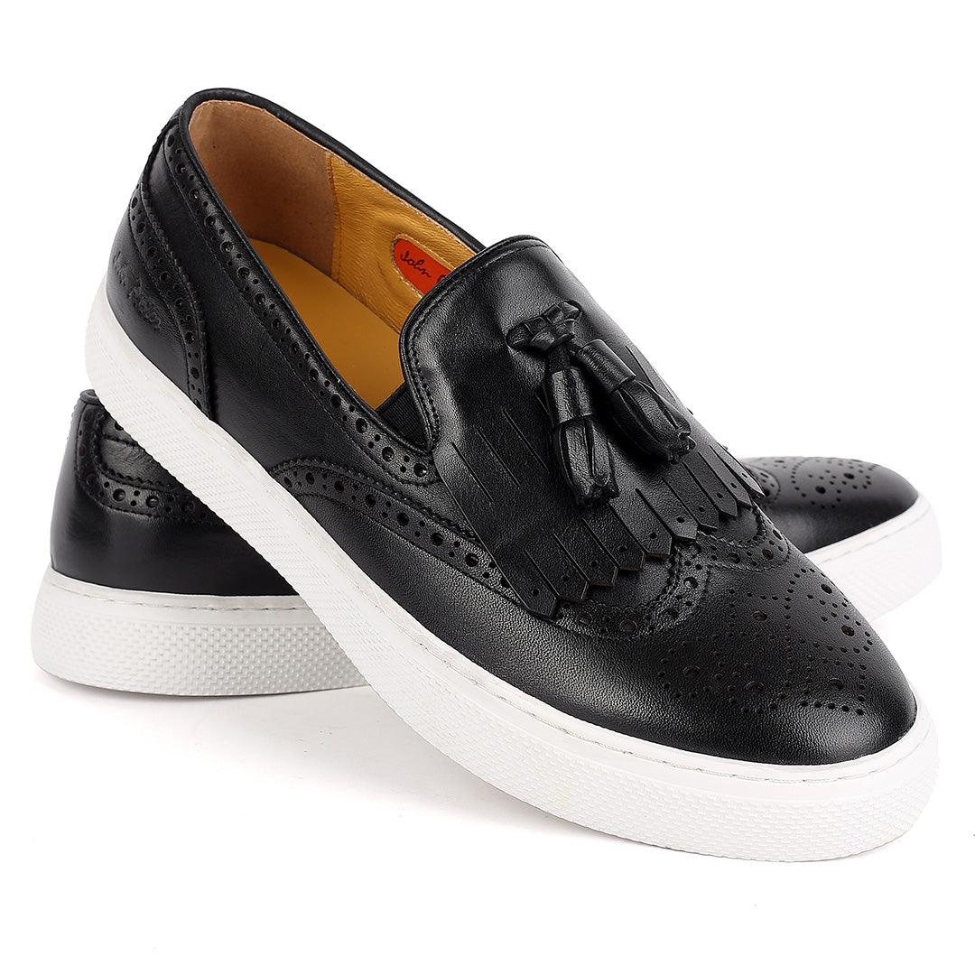 John Foster Leather Fringe Corporate Sneaker-Black - Obeezi.com
