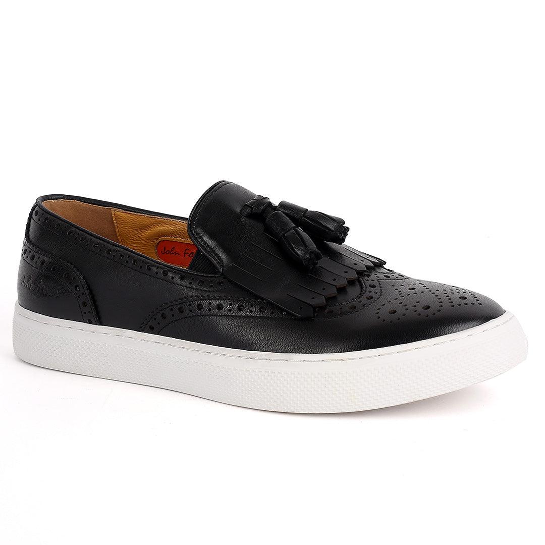 John Foster Leather Fringe Corporate Sneaker-Black - Obeezi.com