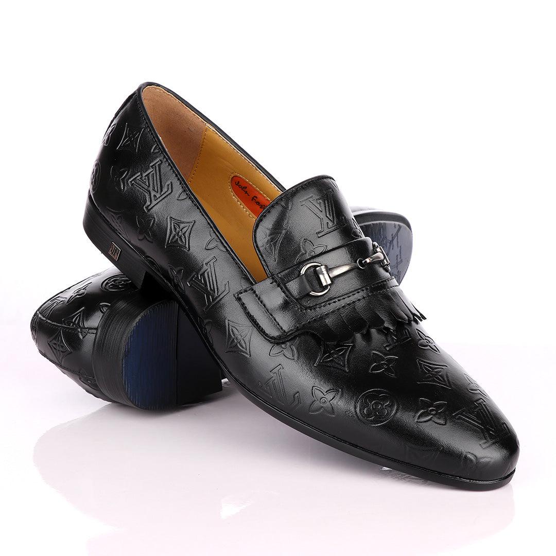 John Foster "LV croc Skin" French Classic Black Shoes - Obeezi