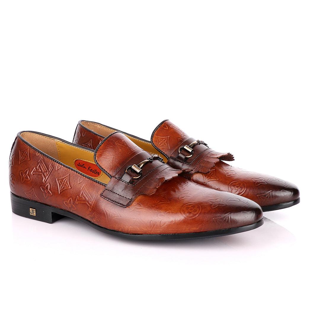 John Foster "LV croc Skin" French Classic Coffee Brown Shoes - Obeezi
