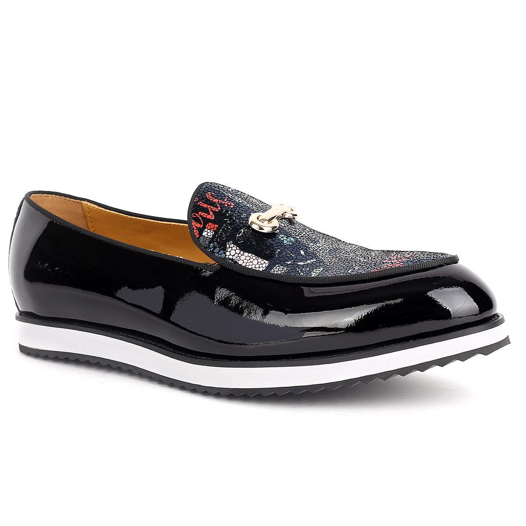 John Foster Men's Glossy Black And Maceron Leather Shoe - Obeezi.com