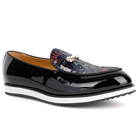 John Foster Men's Glossy Black And Maceron Leather Shoe - Obeezi.com