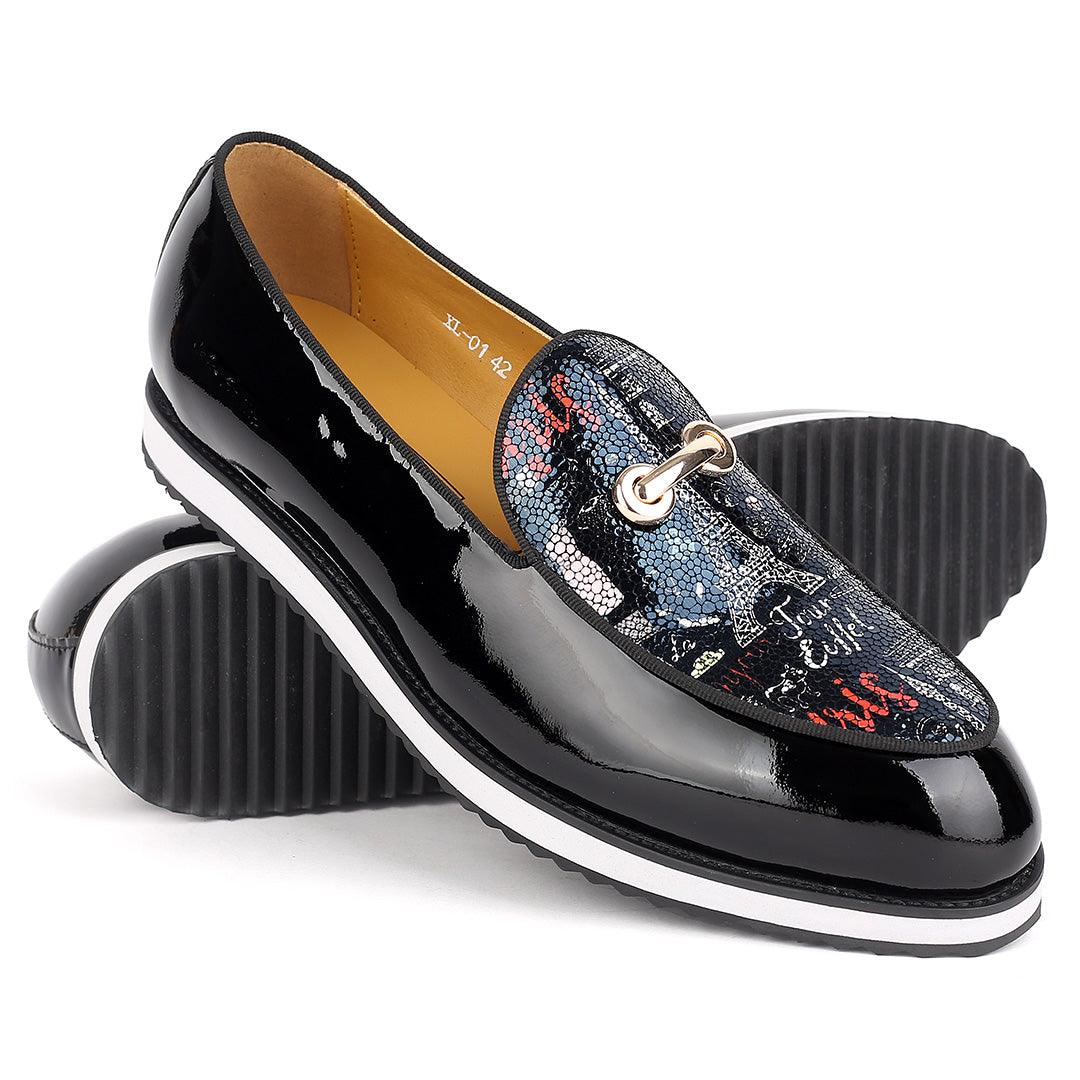 John Foster Men's Glossy Black And Maceron Leather Shoe - Obeezi.com