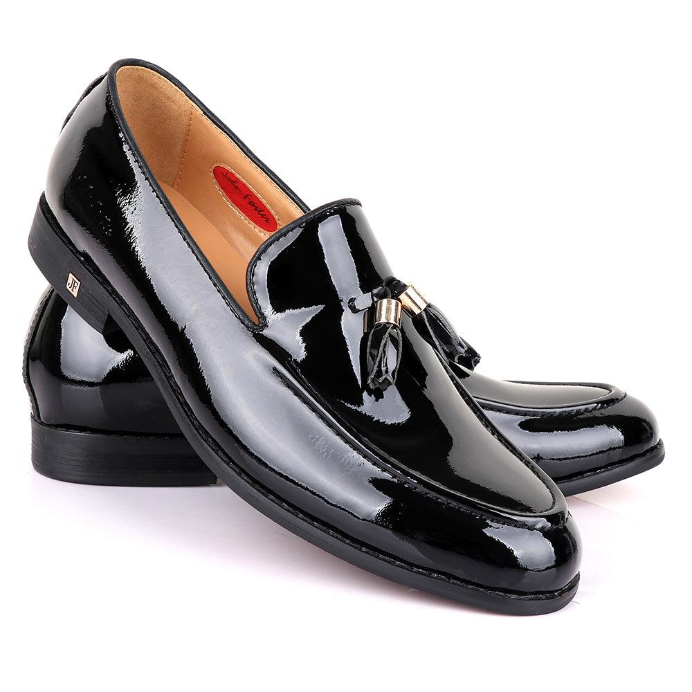 John Foster Men's Wet Lips Leather With Tassel Design-Black - Obeezi