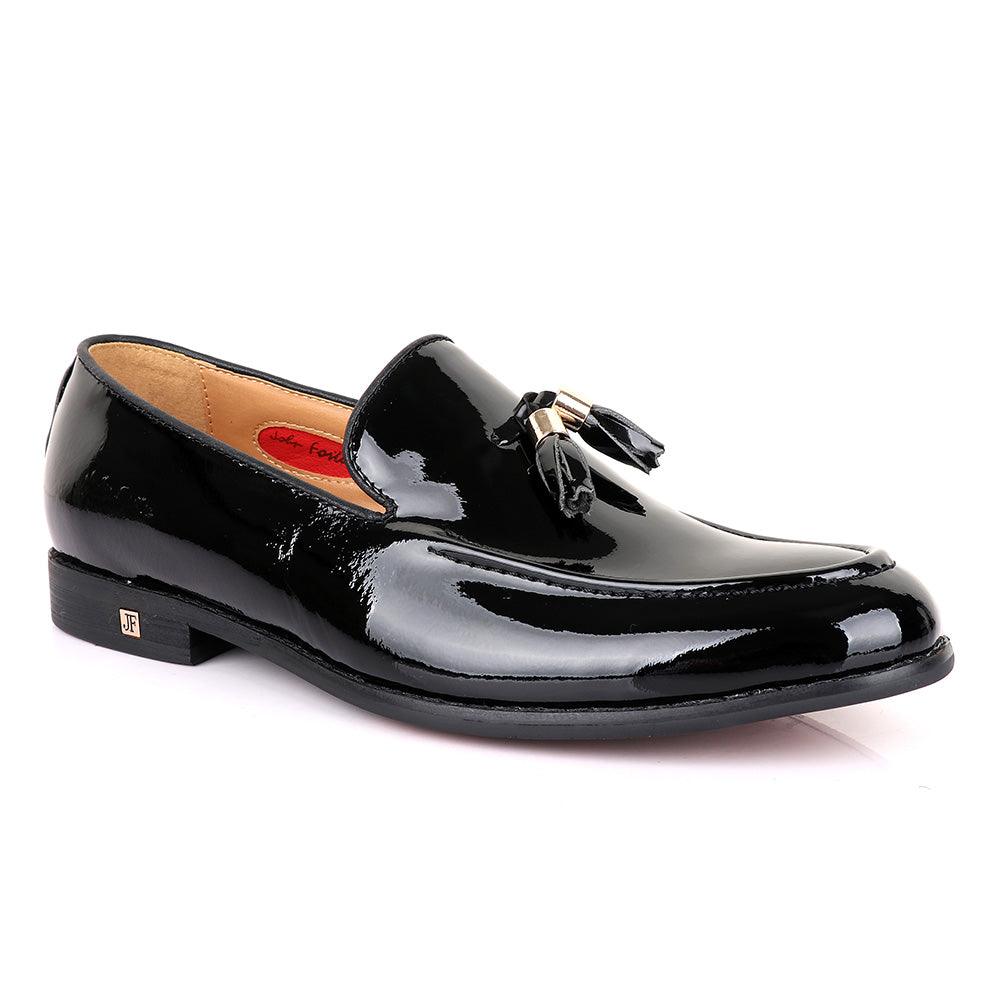 John Foster Men's Wet Lips Leather With Tassel Design-Black - Obeezi