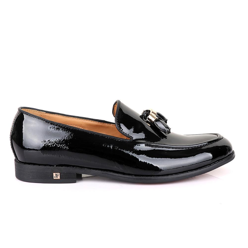 John Foster Men's Wet Lips Leather With Tassel Design-Black - Obeezi